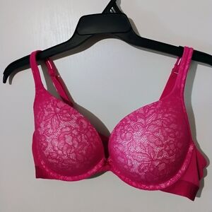 Lane Bryant Cacique Vibrant Pink Underwire Boost Plunge Lace Bra 42C